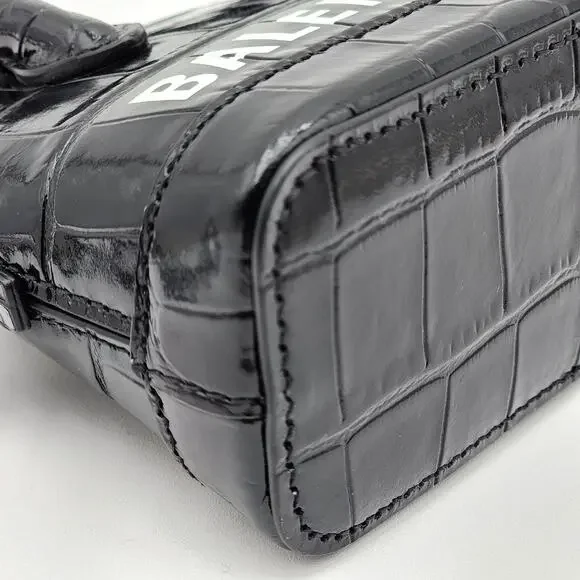 BALENCIAGA Black Calfskin Logo Crocodile Embossed Mini Ville Top Handle Bag XXS - Picture 14 of 16
